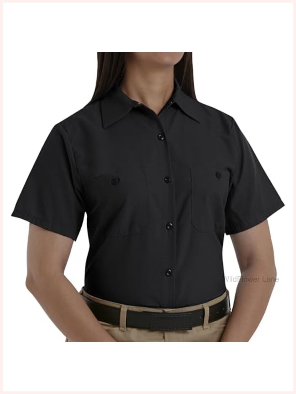 Short Sleeve Industrial Work Shirt Button Down Utility Top with Pockets